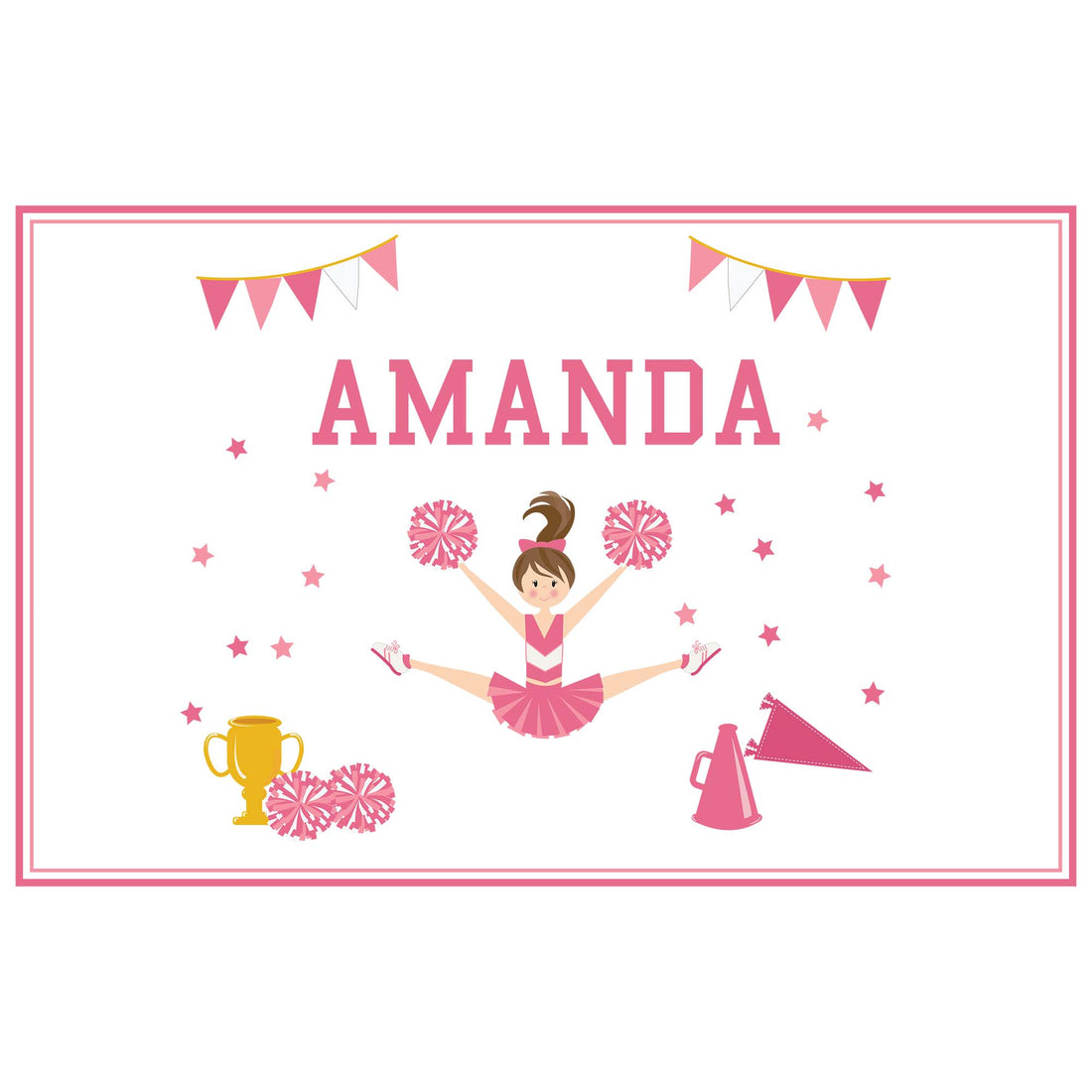 Personalized Placemat with Pin Cheerleader Brunette Pink design