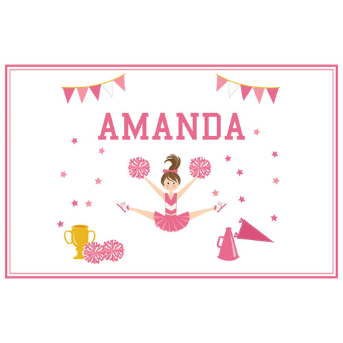 Personalized Placemat with Pin Cheerleader Brunette Pink design