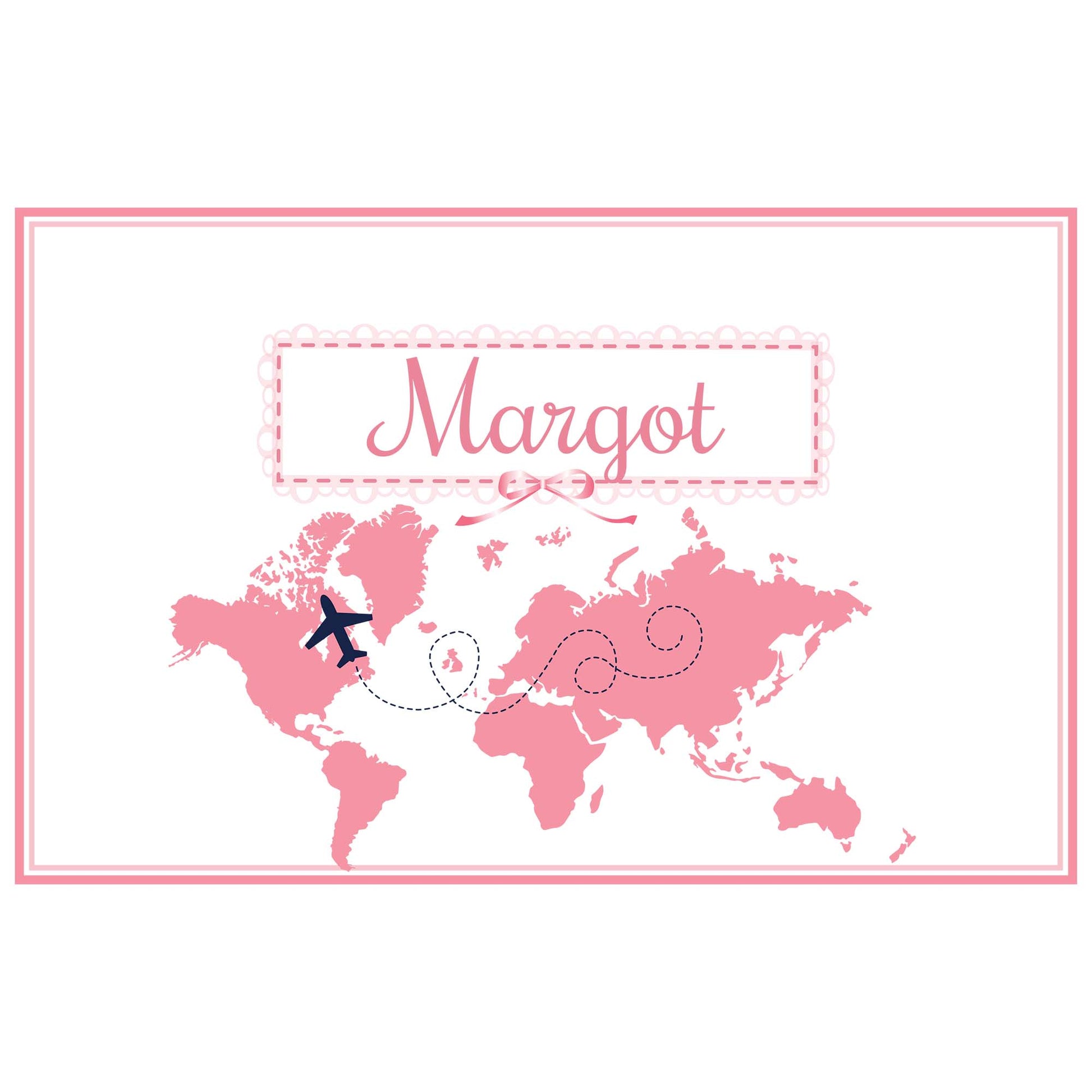 Personalized Placemat with World Map Pink design