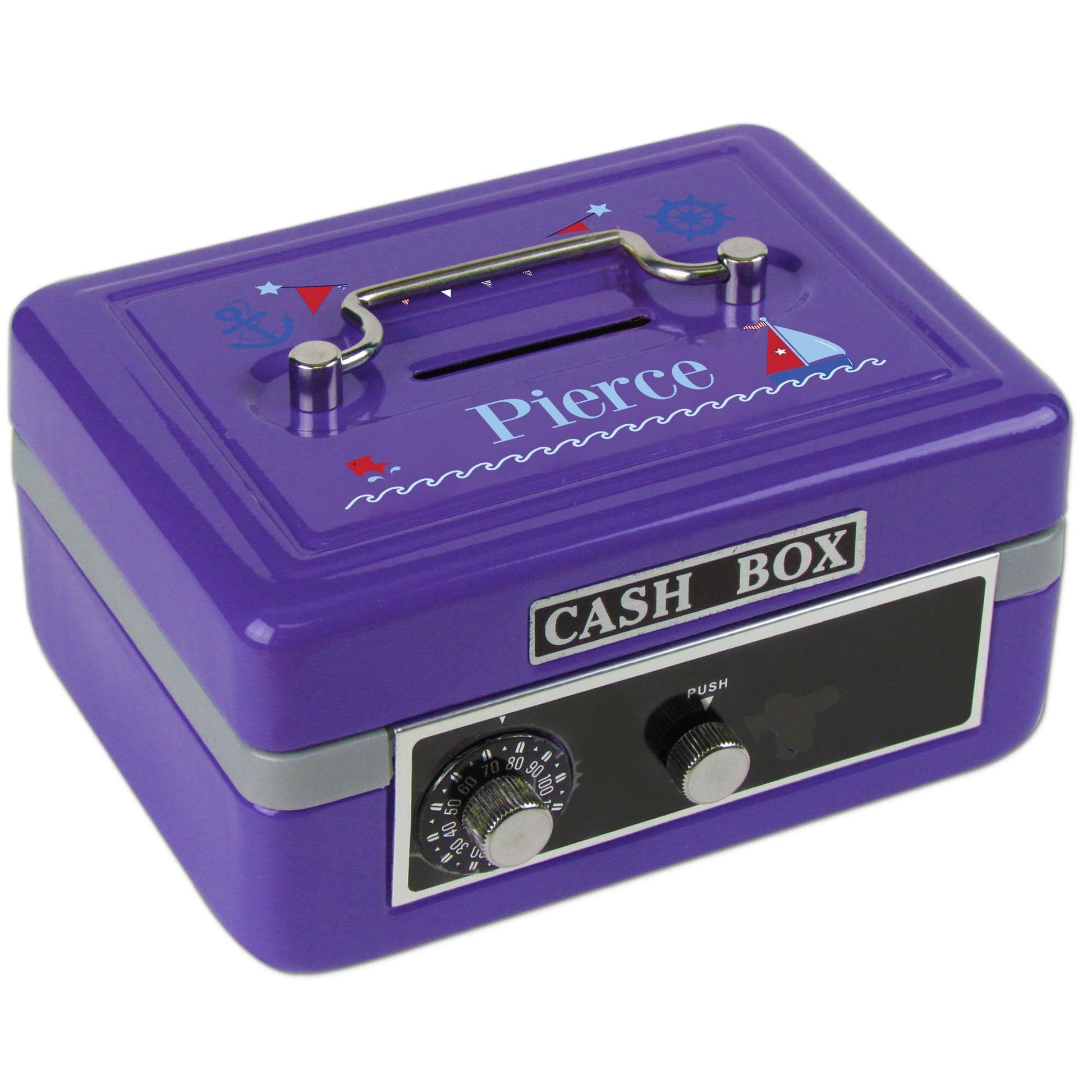 Personalized Boys Sailboat Childrens Purple Cash Box