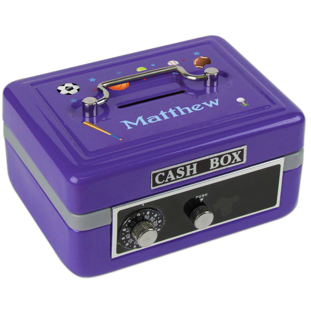 Personalized Sports Childrens Purple Cash Box