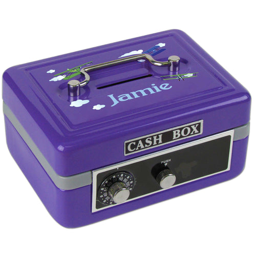 Personalized Airplane Childrens Purple Cash Box