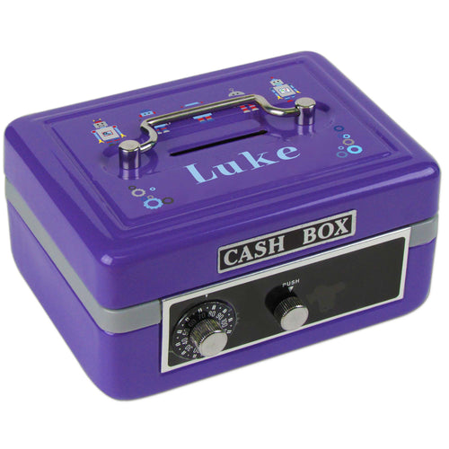 Personalized Robot Childrens Purple Cash Box