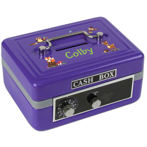 Personalized Green Forest Animal Childrens Purple Cash Box