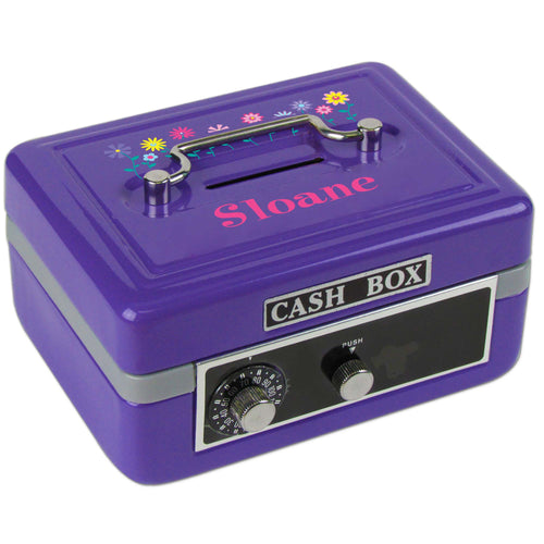 Personalized Stemmed Flowers Childrens Purple Cash Box