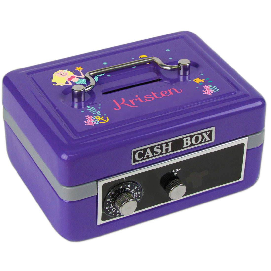 Personalized Blonde Mermaid Princess Childrens Purple Cash Box
