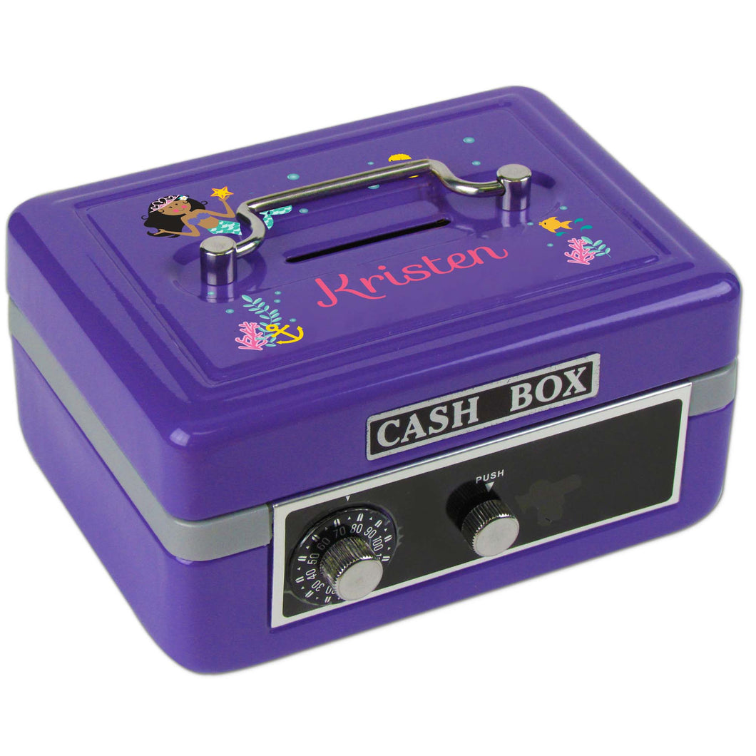 Personalized African American Mermaid Princess Childrens Purple Cash Box