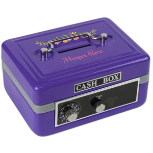 Personalized Spring Floral Childrens Purple Cash Box