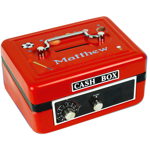 Personalized Sports Childrens Red Cash Box