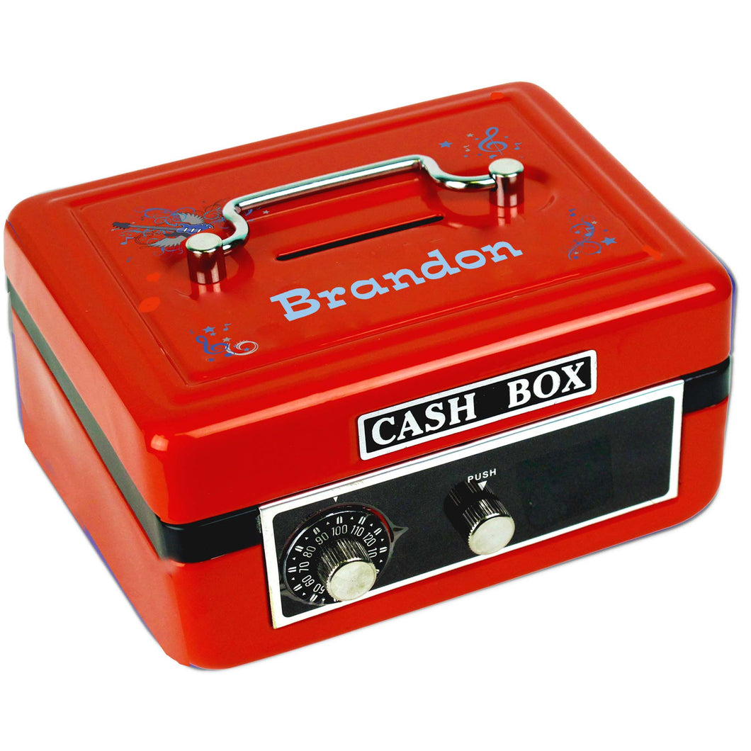 Personalized Blue Rock Star Childrens Red Cash Box