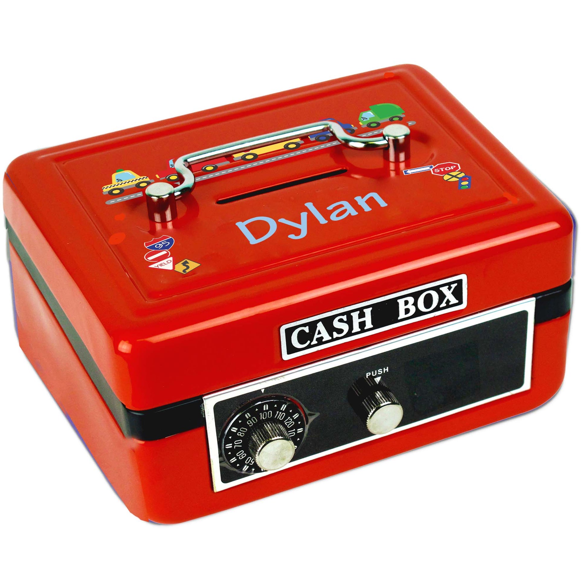 Personalized Cars And Trucks Childrens Red Cash Box