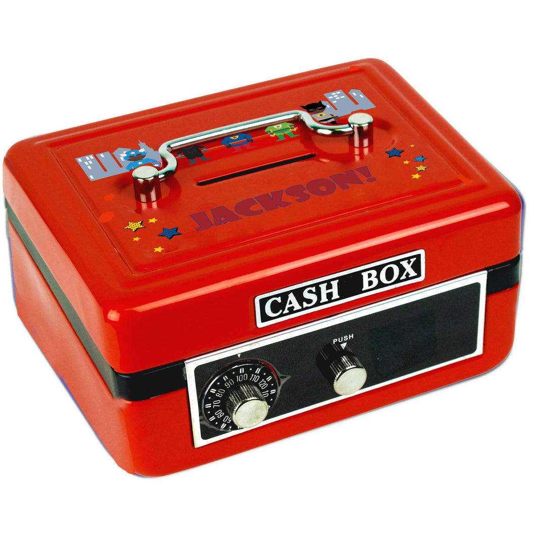 Personalized Boys Super Hero African American Childrens Red Cash Box