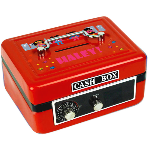 Personalized Super Girls African American Childrens Red Cash Box