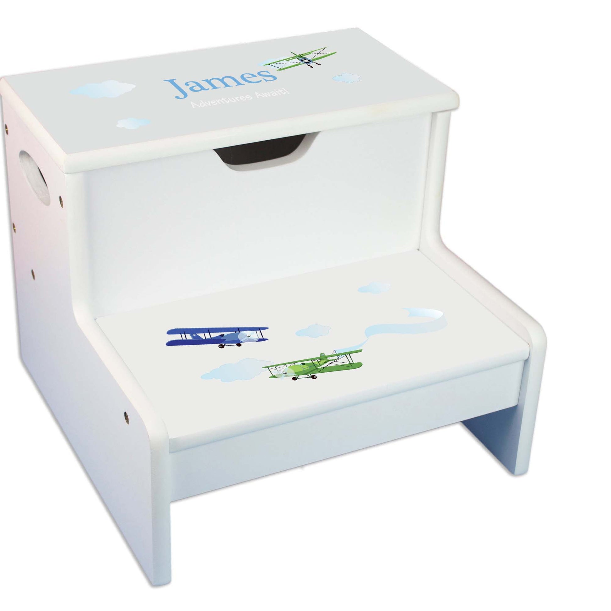 Airplane Personalized White Storage Step Stool