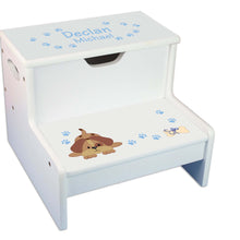 Blue Puppy Personalized White Storage Step Stool