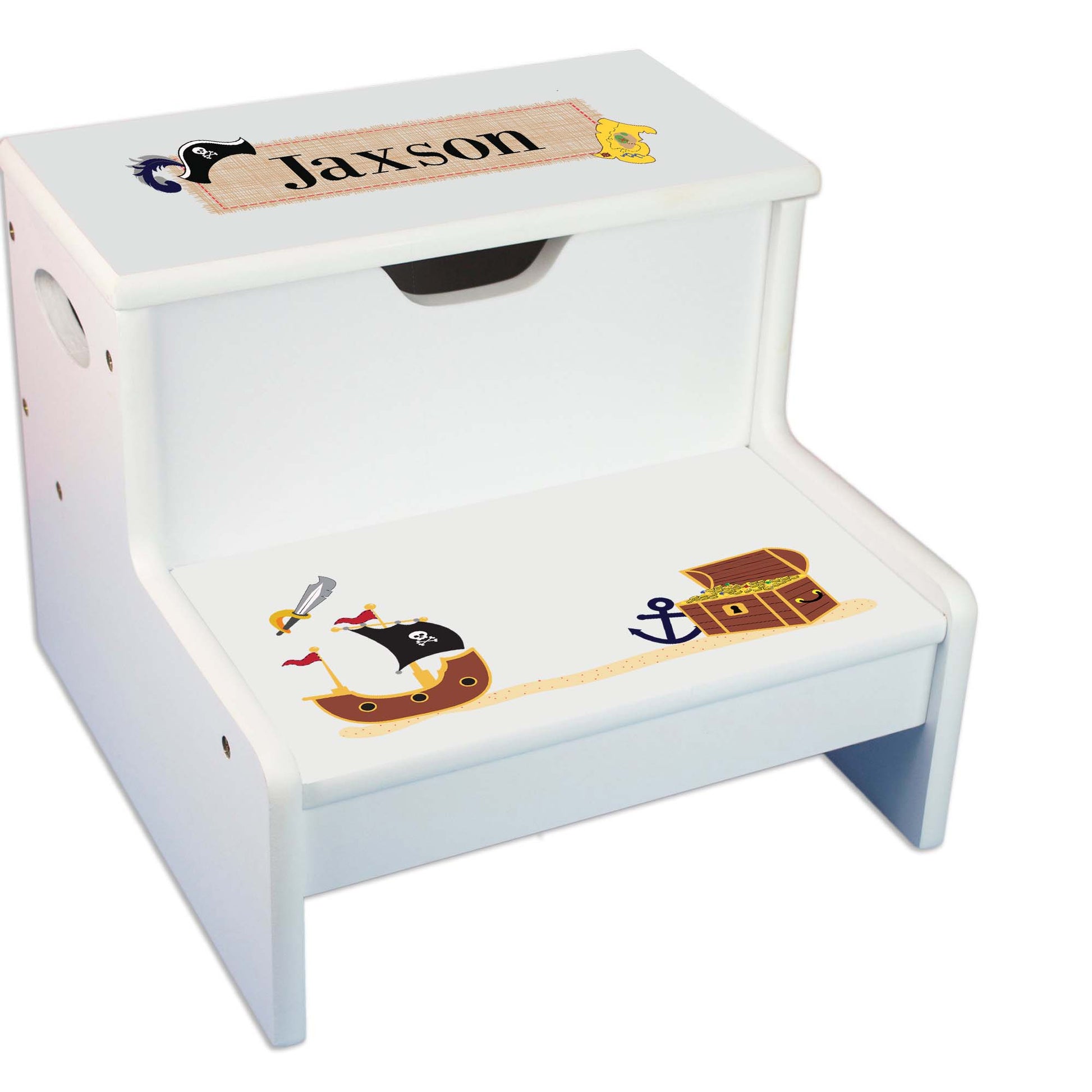 Pirate Personalized White Storage Step Stool