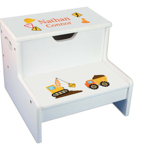 Construction Personalized White Storage Step Stool