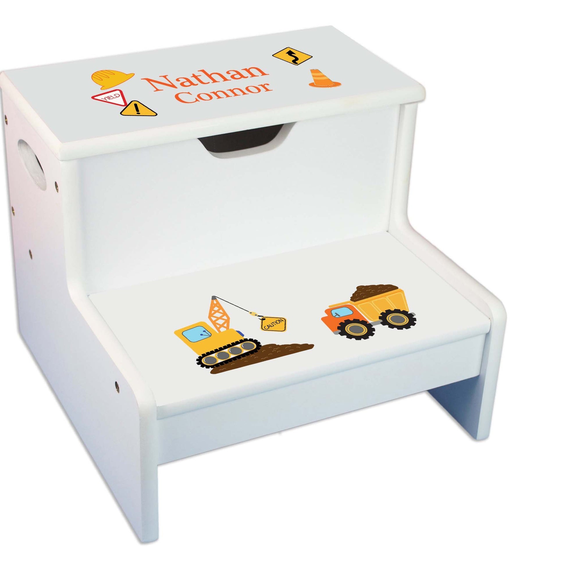 Dinosaur Personalized White Storage Step Stool