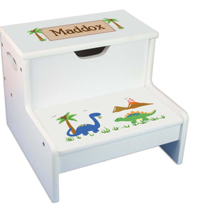 Dinosaur Personalized White Storage Step Stool