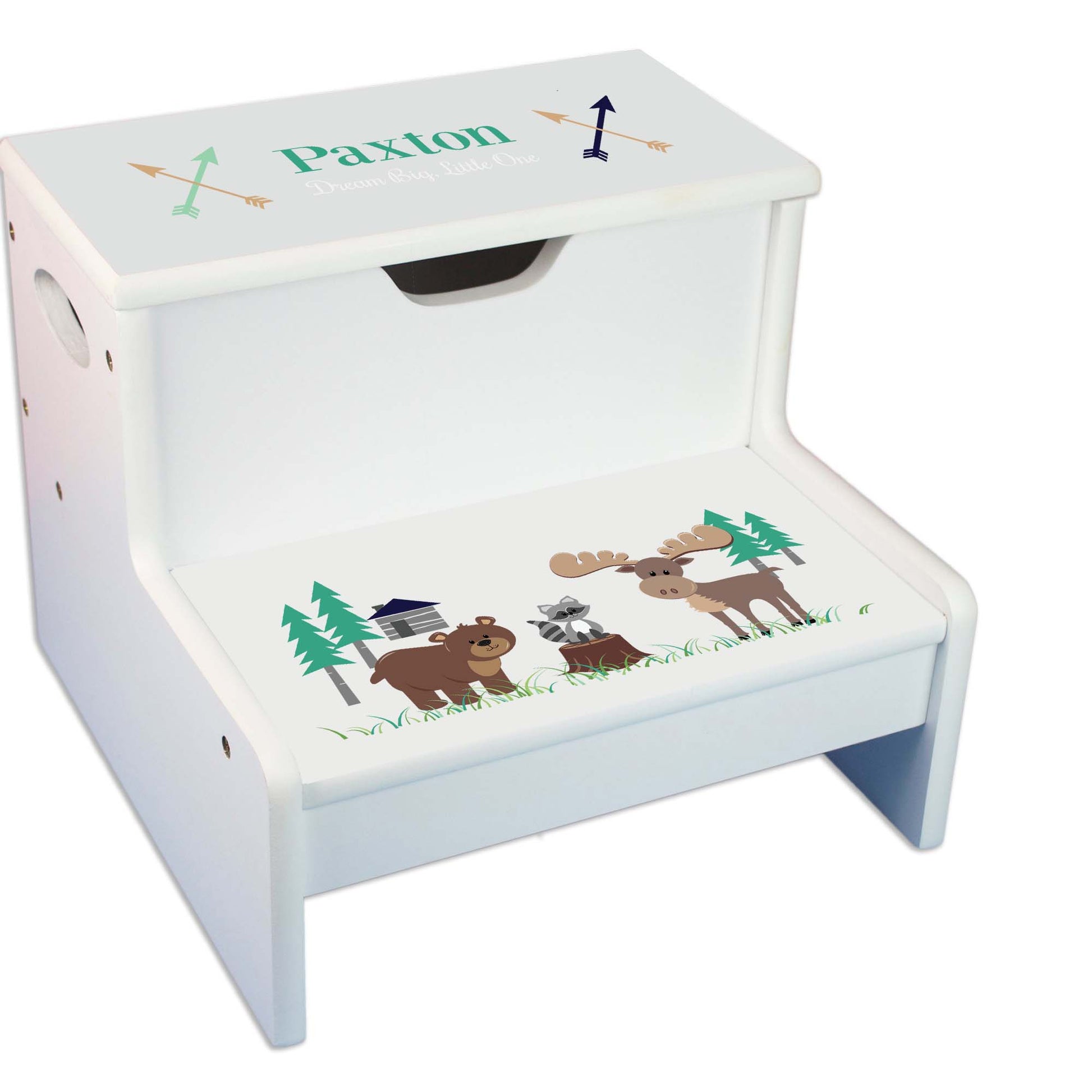 North Woodland Personalized White Storage Step Stool