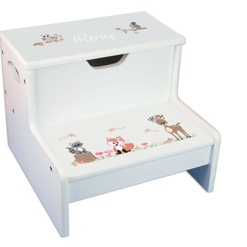 Gray Woodland White Storage Step Stool