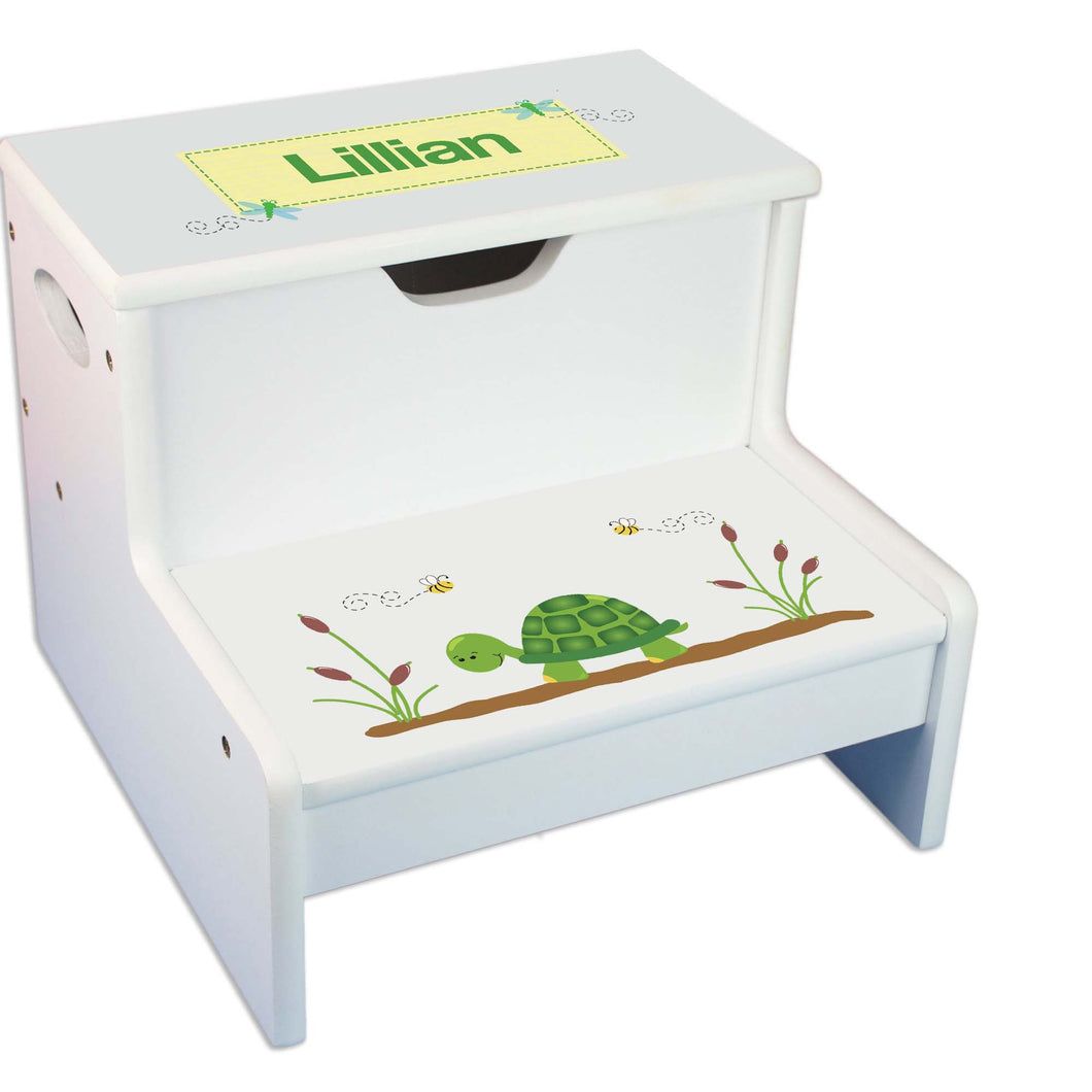 Turtle Personalized White Storage Step Stool