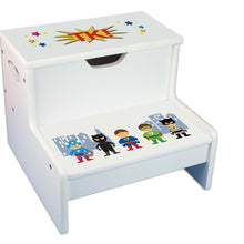 Boys Superhero Personalized White Storage Step Stool