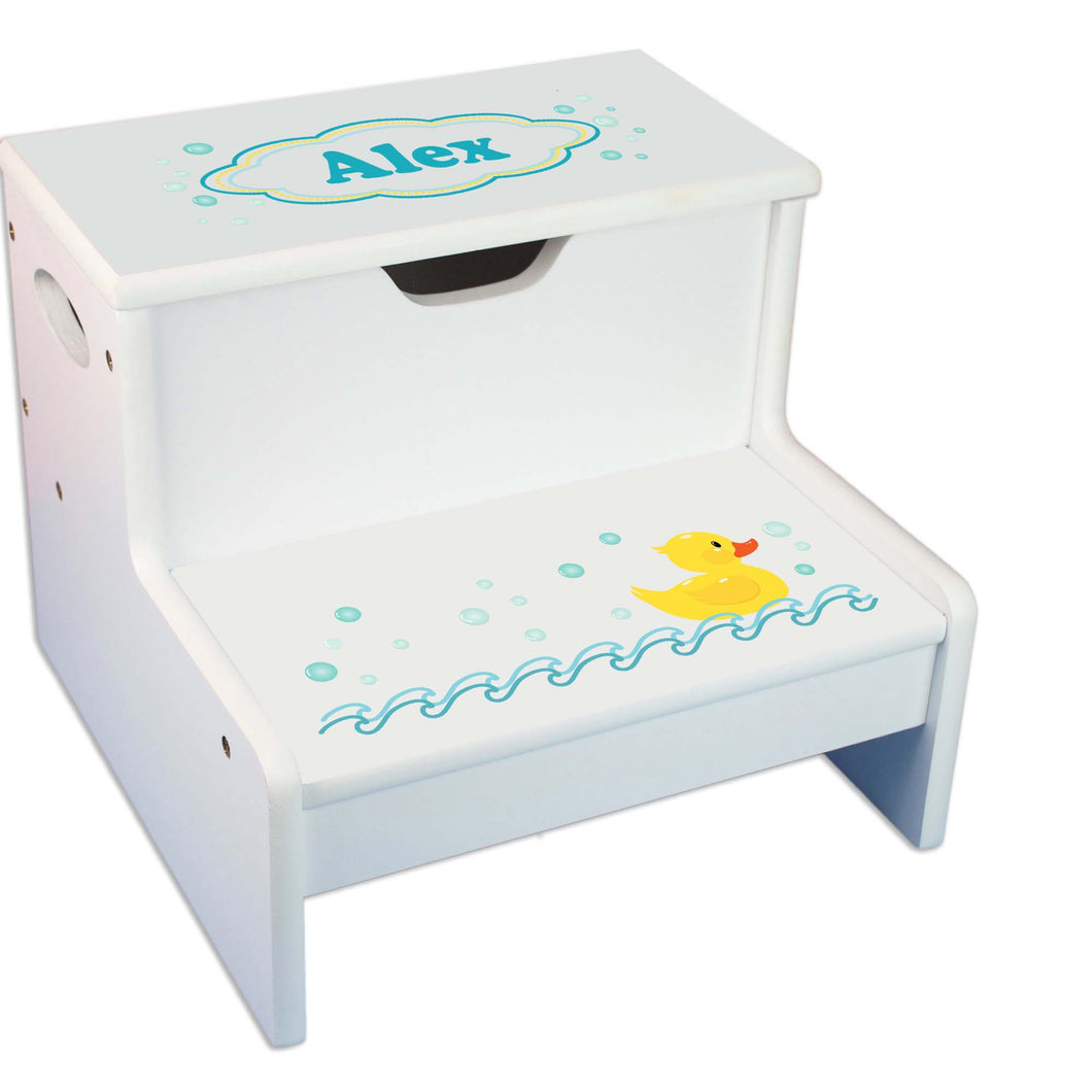 Rubber Ducky Personalized White Storage Step Stool