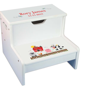 Barnyard Personalized White Storage Step Stool