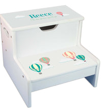 Pastel Hot Air Balloon Personalized White Storage Step Stool