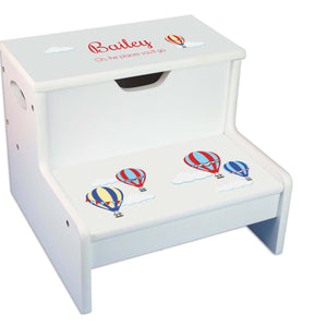Hot Air Balloon Personalized White Storage Step Stool