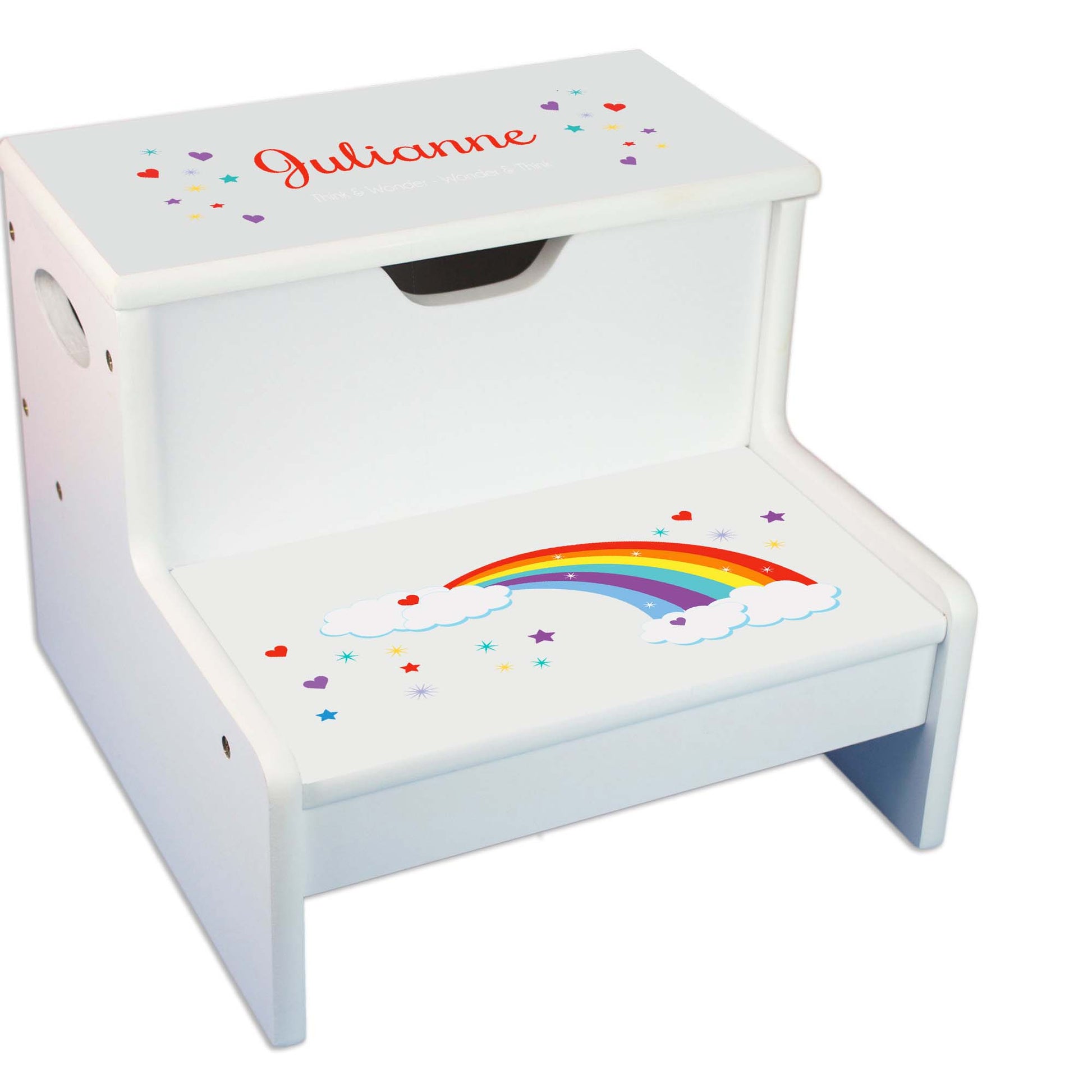 Rainbow Personalized White Storage Step Stool