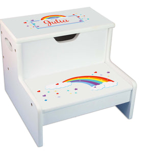 Rainbow Personalized White Storage Step Stool