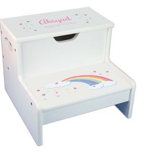 Pastel Rainbow Personalized White Storage Step Stool