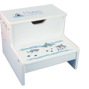 Shark Personalized White Storage Step Stool