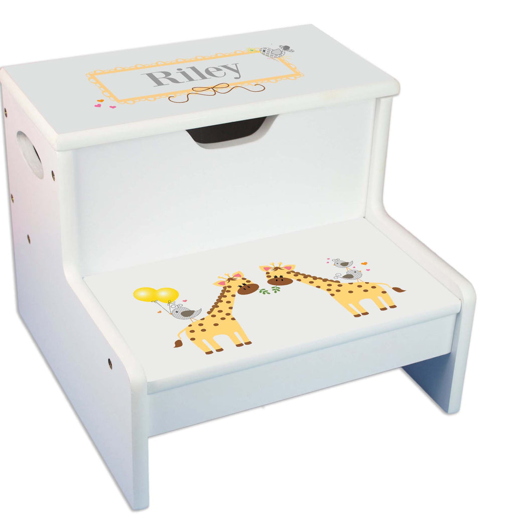 Giraffe Personalized White Storage Step Stool