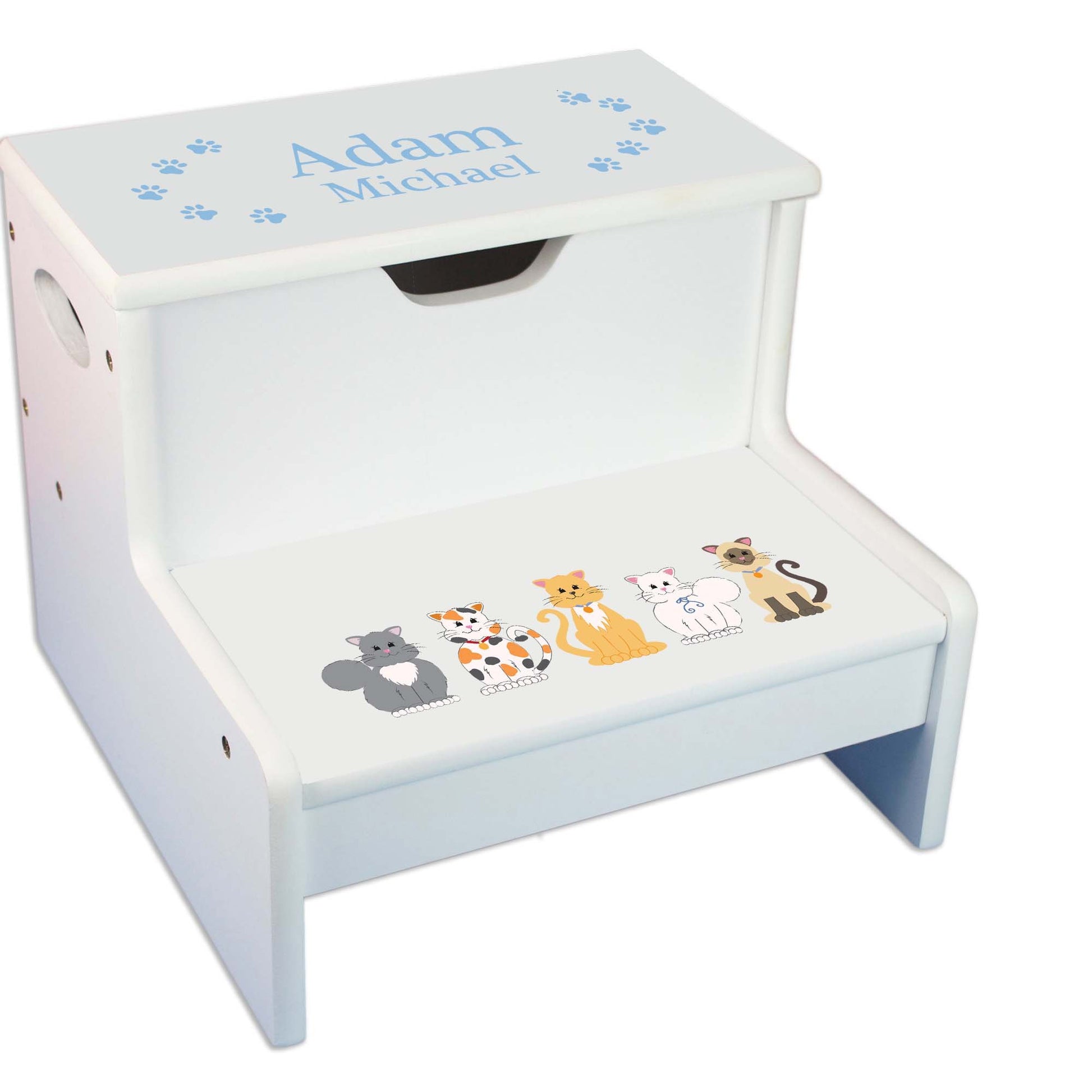 Pink Cats Personalized White Storage Step Stool