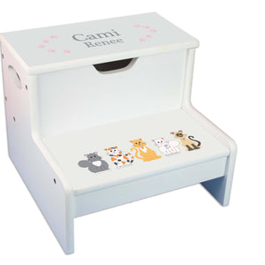 Pink Cats Personalized White Storage Step Stool