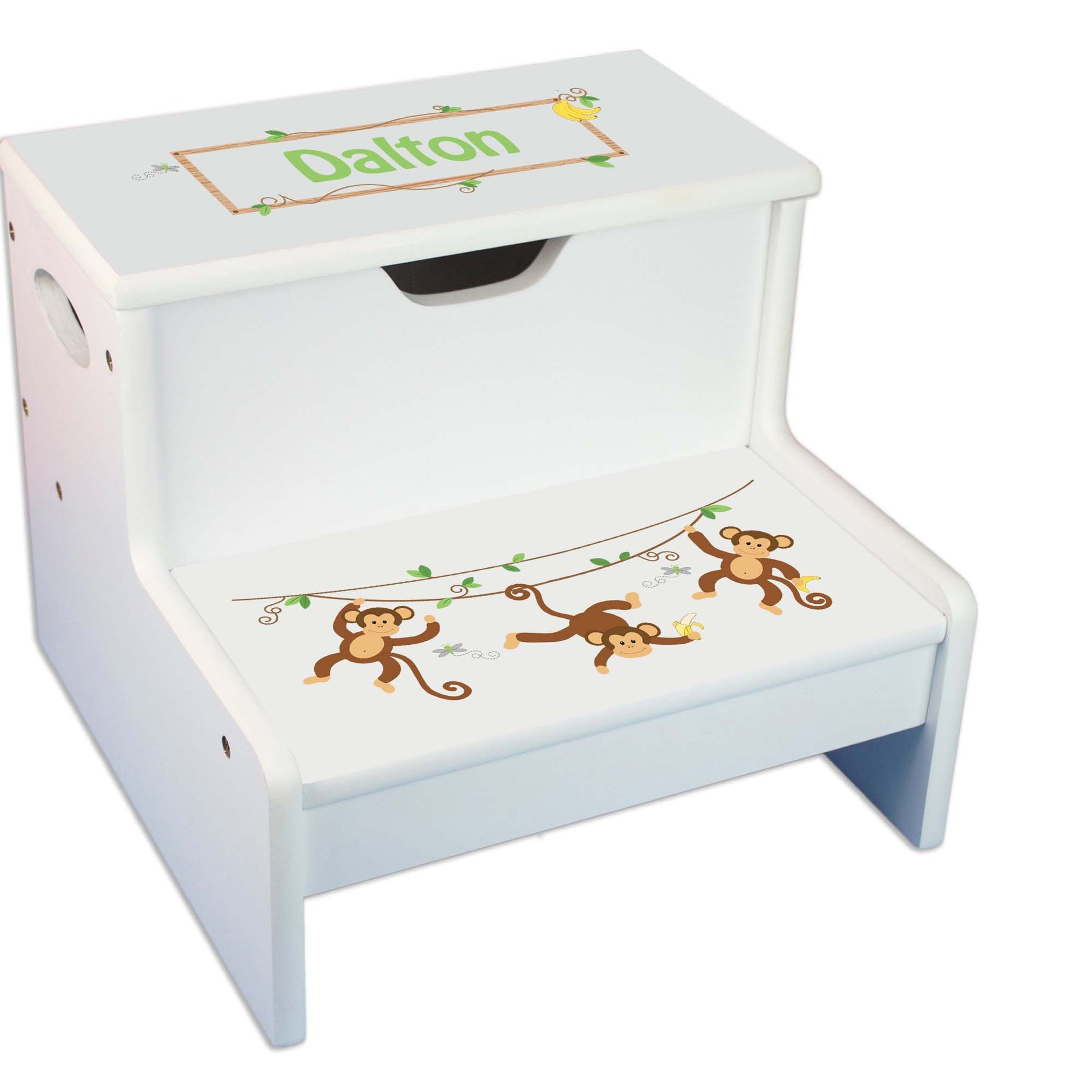 Monkey Boy Personalized White Storage Step Stool