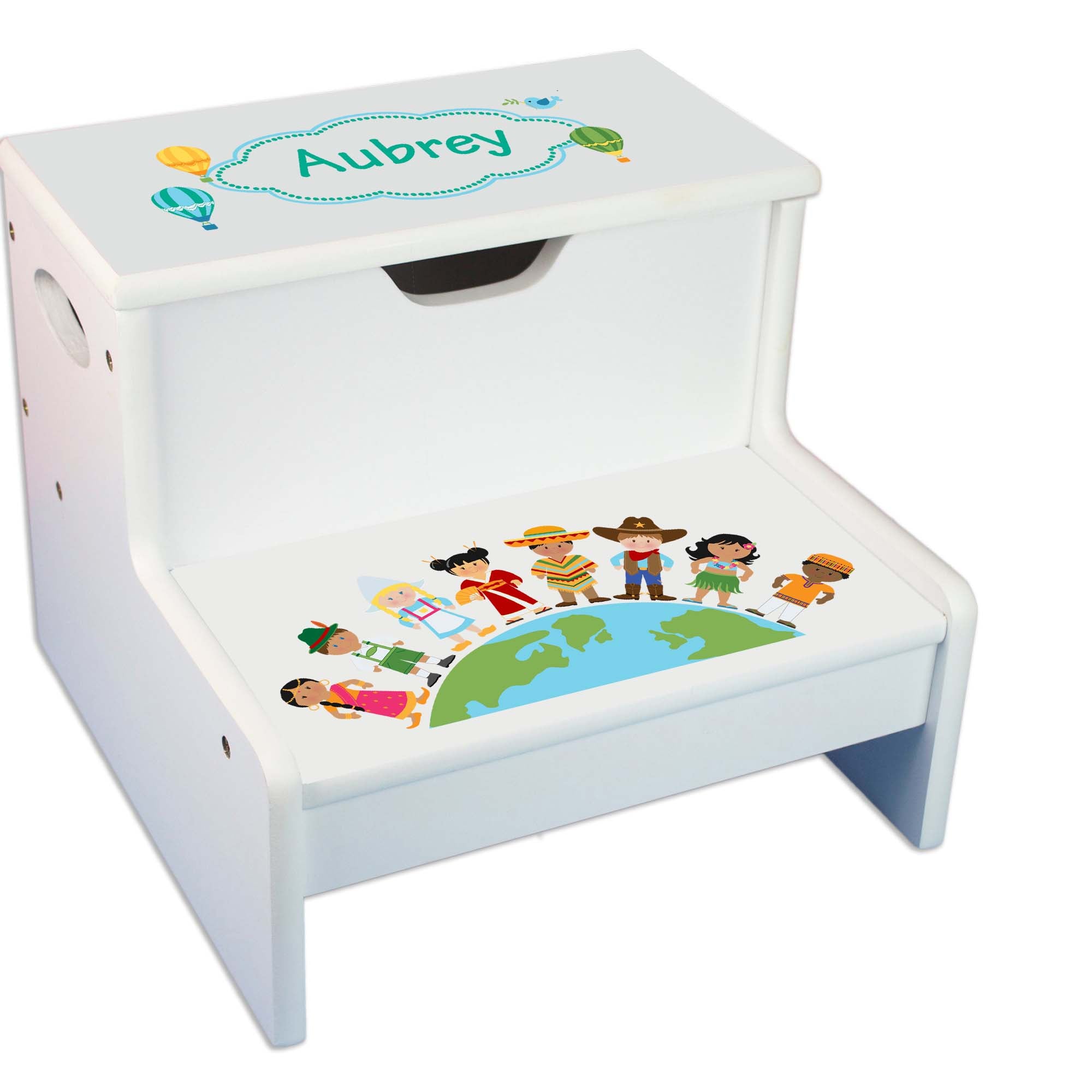 Small World White Storage Step Stool| Personalized Gifts - My Bambino