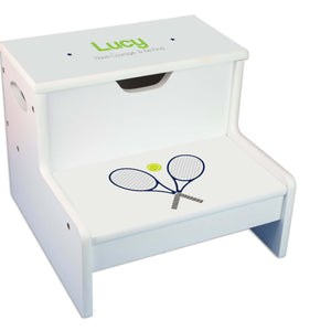 Tennis Personalized White Storage Step Stool
