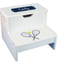 Tennis Personalized White Storage Step Stool