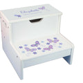 Aqua Butterflies Personalized White Storage Step Stool