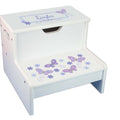 Lavender Butterflies Personalized White Storage Step Stool