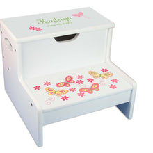 Yellow Butterflies Personalized White Storage Step Stool