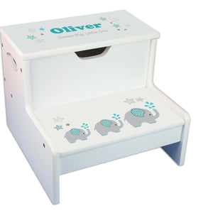 Pink Elephant Personalized White Storage Step Stool