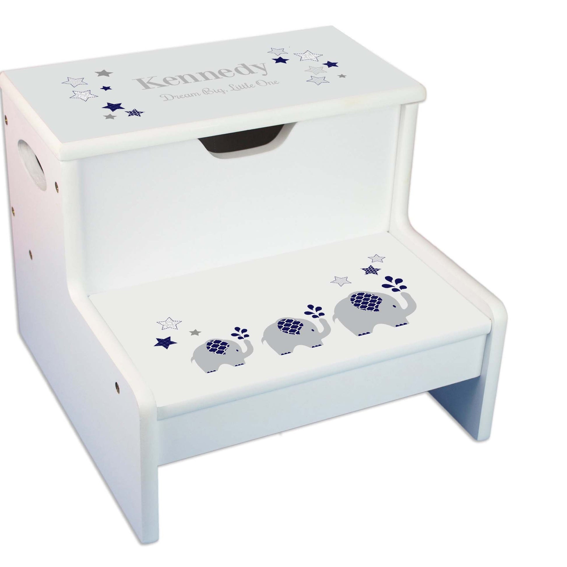 Lavender Elephant Personalized White Storage Step Stool