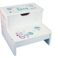 Pink Teal Paisley Personalized White Storage Step Stool