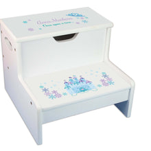 Pink Teal Princess Castle Personalized White Storage Step Stool