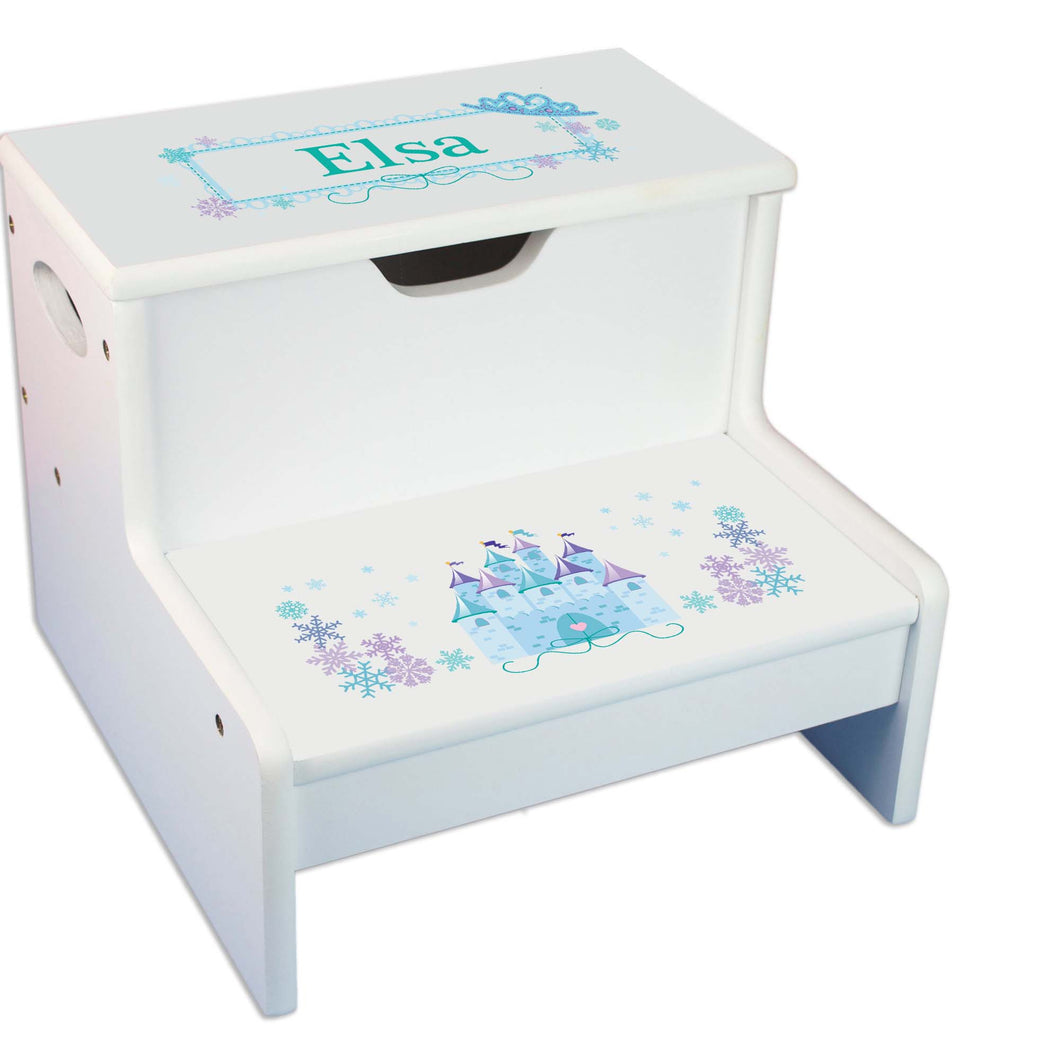 Winter Castle Personalized White Storage Step Stool